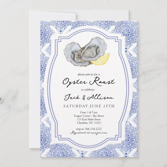 Invitación Ducha de parejas de asado de ostras con azulejos a (Anverso)