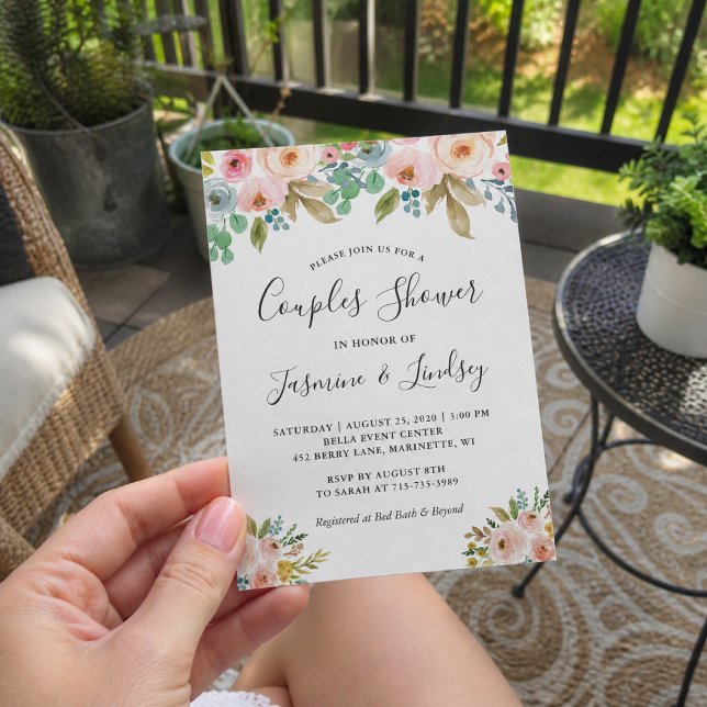 Invitación Ducha de parejas de boda floral sofisticada (Subido por el creador)