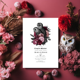 Invitación Ducha de parejas de búho gótico y floral de Hallow