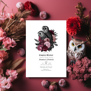 Invitación Ducha de parejas de búho gótico y floral de Hallow