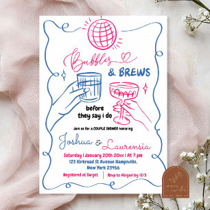 Invitación Ducha de parejas de burbujas y brebajes dibujados