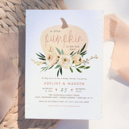 Invitación Ducha de parejas de calabaza rosa y dorado moderno
