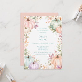 Invitación Ducha de parejas de calabazas de acuarela pastel