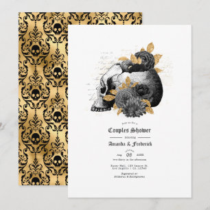 Invitación Ducha de parejas de cráneos y flores góticas vinta
