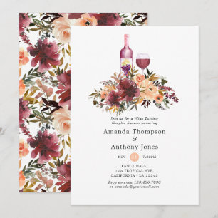 Invitación Ducha de Parejas de Ensayo de Vino Bordo Peach