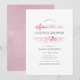 Invitación Ducha de parejas de flor de cerezo rosa geométrica