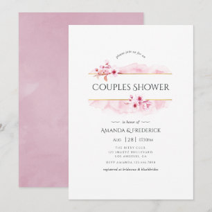 Invitación Ducha de parejas de flor de cerezo rosa geométrica