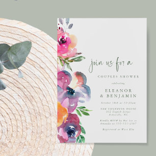 Invitación Ducha de parejas de flores de acuarela boho modern