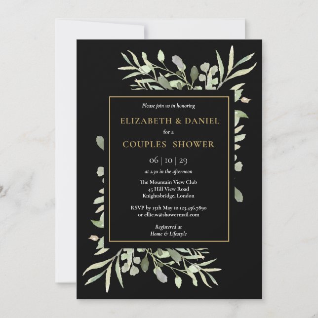 Invitación Ducha de parejas de follaje verde botánico (Anverso)
