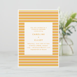 Invitación Ducha de parejas de franja multicolor naranja retr