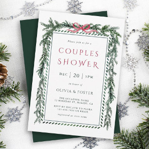 Invitación Ducha de parejas de guirnalda de pino de Navidad