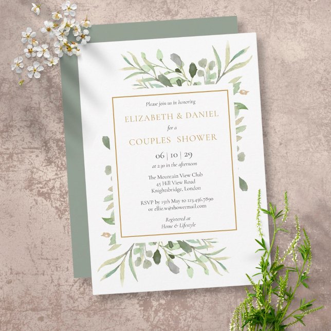 Invitación Ducha De Parejas De Hojas Delicadas (Subido por el creador)