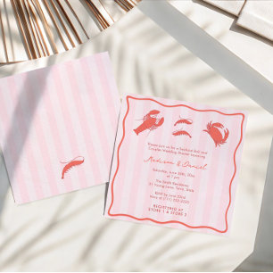 Invitación Ducha de parejas de mariscos hervidos rosa rojo di