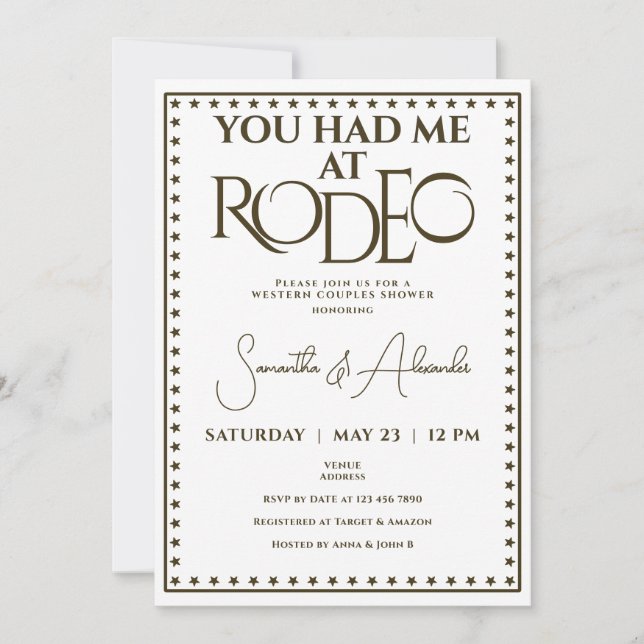 Invitación Ducha de parejas de novias de rodeo occidental (Anverso)