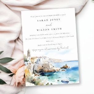 Invitación Ducha de parejas de paisaje de acuarela de Puglia,