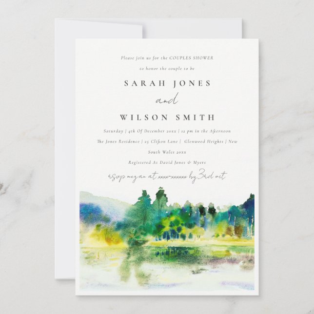 Invitación Ducha de Parejas de Paisaje del Río Montaña del Pa (Anverso)
