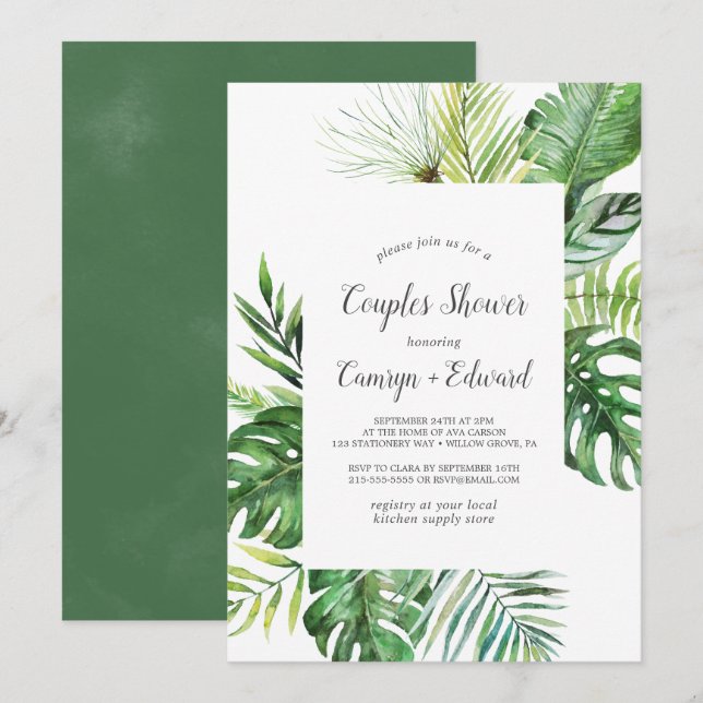 Invitación Ducha de Parejas de Palma Tropical Salvaje (Anverso / Reverso)