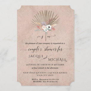 Invitación Ducha de parejas de pampas florales BOHO rosa sonr
