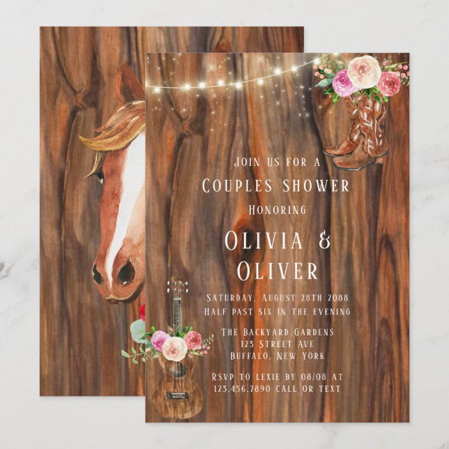 Invitación Ducha de Parejas de Paredes de Madera de Barn (Anverso / Reverso)