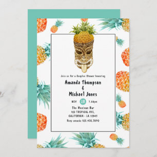 Invitación Ducha de Parejas de Playa Tiki Luau Summer Pineapp