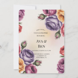 Invitación Ducha de parejas de rosas púrpura naranja y rojas