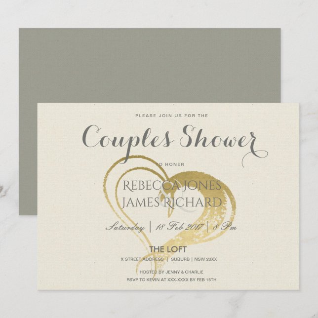 INVITACIÓN DUCHA DE PAREJAS DE TIPOGRAFÍA DE ORO SENCILLA (Anverso / Reverso)