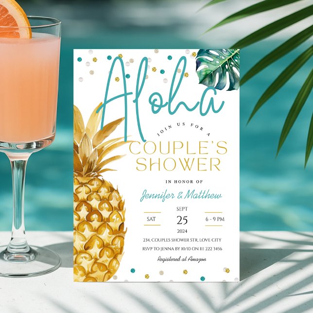 Invitación Ducha de Parejas de Verano Tropical Luau Beach Alo (Tropical Luau Beach Aloha Summer Couples Shower Invitation)