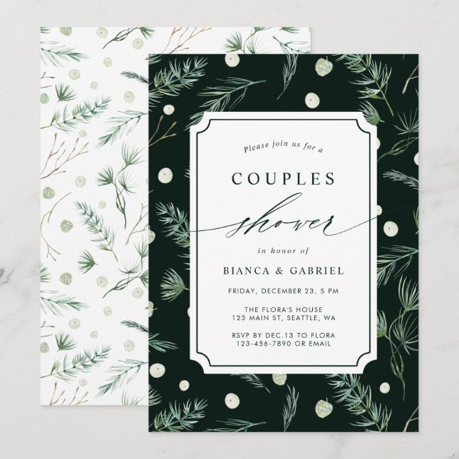 Invitación Ducha de Parejas de Verdor de Invierno (Anverso / Reverso)