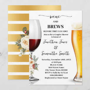 Invitación Ducha de parejas de vino y cervezas con flores bla