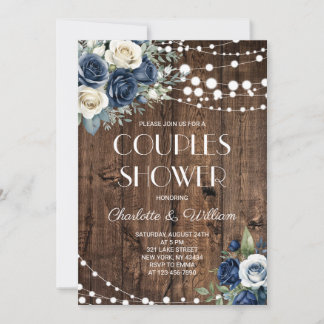 Invitación Ducha de parejas floral azul marino rústica