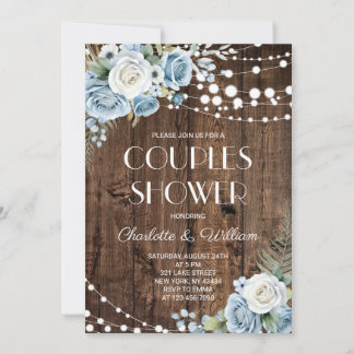 Invitación Ducha de parejas floral azul marino rústico