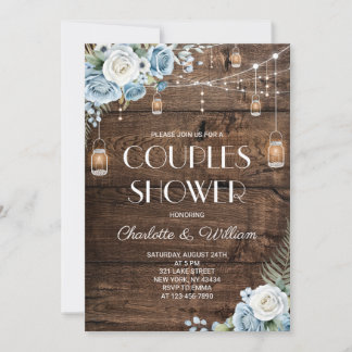 Invitación Ducha de parejas floral azul rústica
