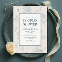 Ducha de parejas floral azul Toile francés costero
