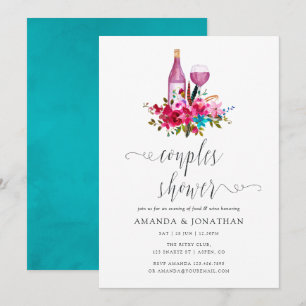 Invitación Ducha de parejas floral boho chic cata de vino
