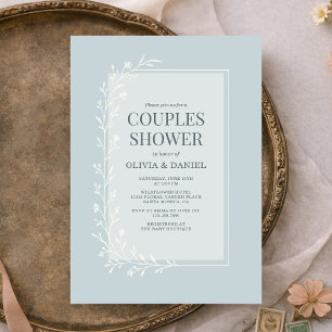 Invitación Ducha de parejas floral botánica azul polvoriento