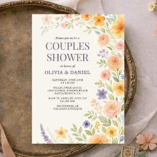 Invitación Ducha de parejas floral de acuarela de flores silv