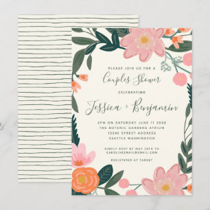 Invitación Ducha de parejas floral de jardín rosa elegante