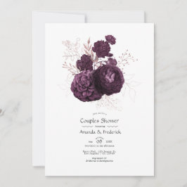 Invitación Ducha de parejas floral en rosa oro y púrpura oscu