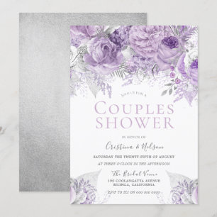 Invitación Ducha de parejas floral Lavanda Morado Plata