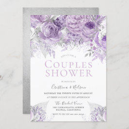Invitación Ducha de parejas floral Lavanda Morado Plateado