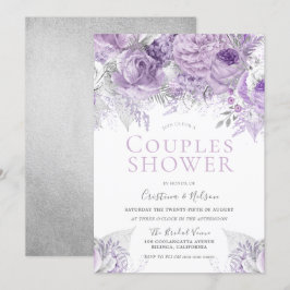 Invitación Ducha de parejas floral Lavanda Púrpura Plateado