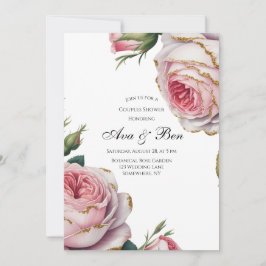 Invitación Ducha de Parejas Floral Rosa y Marfil