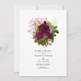 Invitación Ducha de parejas floral shabby burgundy rubor dora
