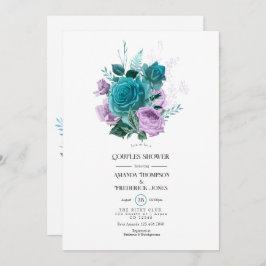 Invitación Ducha de parejas floral turquesa y lavanda