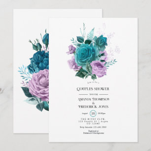 Invitación Ducha de parejas floral turquesa y lavanda