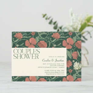 Invitación Ducha de parejas floral verde rústica elegante