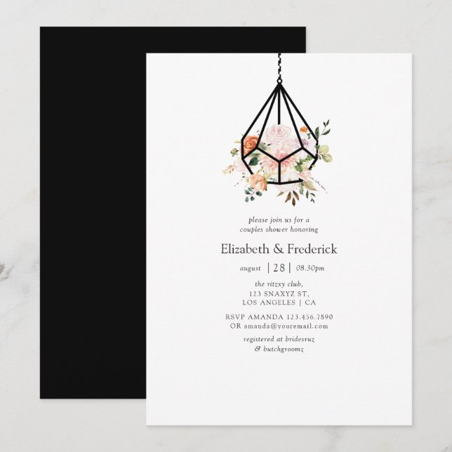 Invitación Ducha de Parejas Florales Boho Geométrico Terrariu (Anverso / Reverso)