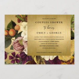 INVITACIÓN DUCHA DE PAREJAS FLORALES DE BURGUNDA DE ORO FAUX