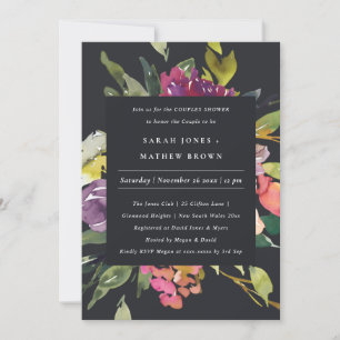 INVITACIÓN DUCHA DE PAREJAS FLORALES DE BURGUNDA DE RUBOR AMA
