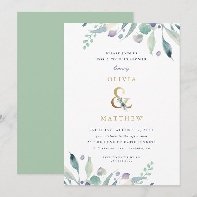 Invitación Ducha De Parejas Florales De Lujo (Anverso / Reverso)